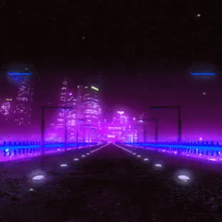 A Highway With Purple And Blue Lights On It GIF