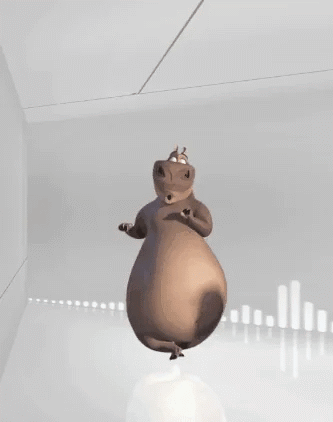 A Hippopotamus Is Dancing In A Room With A White Background . GIF