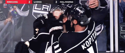 a hockey game between the la kings and the hurricanes is underway