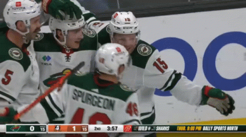 A Hockey Game Is Being Played Between The Wild And The Sharks With A Score Of 4 To 15 GIF