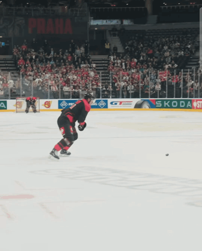 A Hockey Game Is Being Played In A Stadium With A Sign That Says ' Allianz ' On It GIF