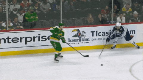 A Hockey Game Is Being Played In Front Of An Advertisement For Enterprise GIF