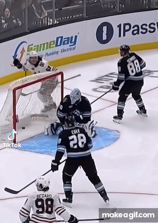 A Hockey Game Is Being Played On A Rink With A Gameday Ad In The Background GIF