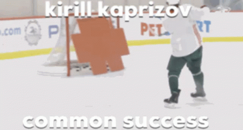 A Hockey Goalie Stands On The Ice With A Sign That Says Smart On It GIF