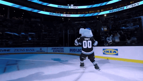 A Hockey Mascot Wearing A Jersey That Says Tusky 00 GIF