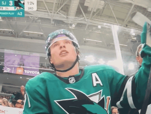 A Hockey Player In A Green Jersey With The Letter A On The Front GIF