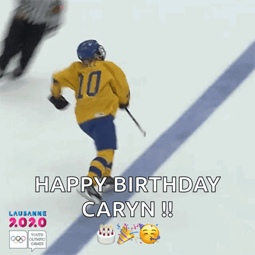 A Hockey Player Is Celebrating His Birthday With A Birthday Cake GIF