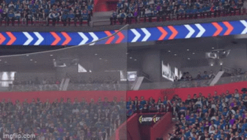 A Hockey Player Is Standing In Front Of A Crowd And Saying Hello GIF