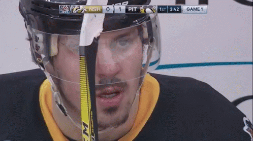 A Hockey Player Is Wearing A Helmet And Holding A Hockey Stick GIF