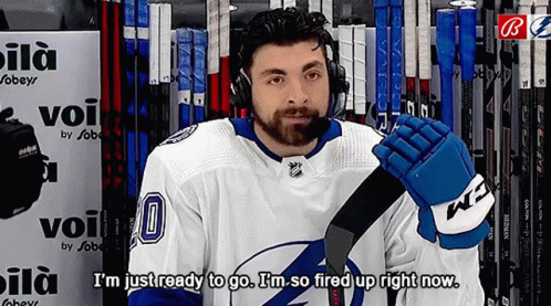 A Hockey Player Wearing A Headset Says I 'M Just Ready To Go GIF