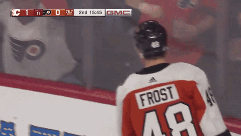 A Hockey Player Wearing A Jersey That Says Frost On The Back GIF