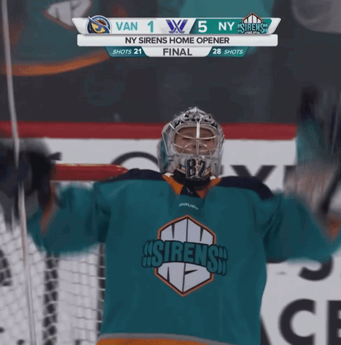 A Hockey Player Wearing A Jersey That Says Ny Sirens GIF