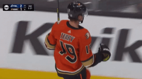 A Hockey Player Wearing A Jersey That Says Terry On It GIF