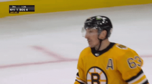 A Hockey Player Wearing A Jersey With A B On It GIF