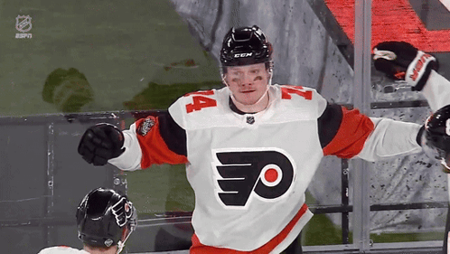 A Hockey Player Wearing A Jersey With The Letters F On It GIF