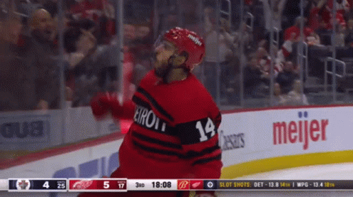 A Hockey Player Wearing A Jersey With The Number 14 On It GIF