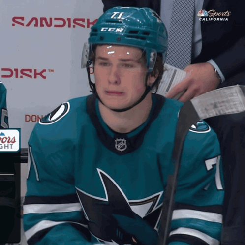 A Hockey Player Wearing A Jersey With The Number 7 On It GIF