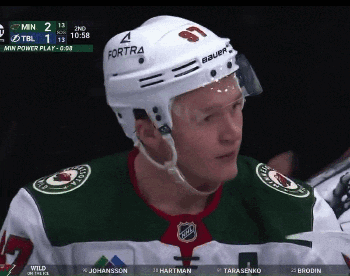 A Hockey Player Wearing A White Helmet That Says Fortra GIF