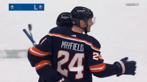 A Hockey Player With The Name Mayfield On His Back GIF
