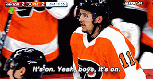 A Hockey Player With The Number 11 On His Jersey Says It 'S On GIF