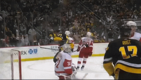 A Hockey Player With The Number 17 On His Jersey Stands On The Ice GIF