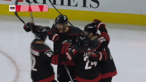 A Hockey Player With The Number 24 On His Jersey Is Surrounded By Other Players GIF