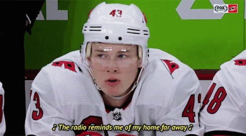 A Hockey Player With The Number 43 On His White Jersey GIF