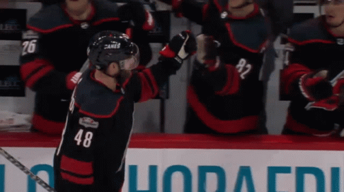 A Hockey Player With The Number 48 On His Jersey Is Giving A High Five GIF