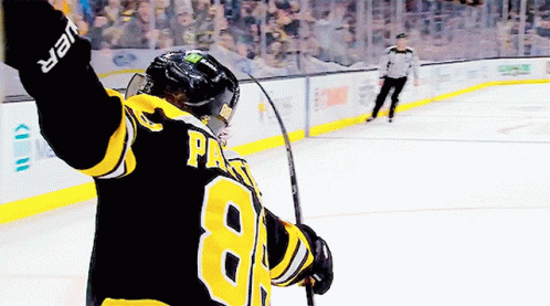 A Hockey Player With The Number 8 On His Jersey Is Holding A Hockey Stick GIF