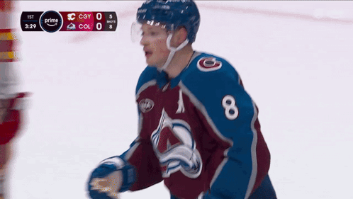 a hockey player with the number 8 on their jersey