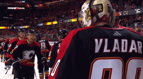 A Hockey Player With Vladar On The Back Of His Shirt GIF