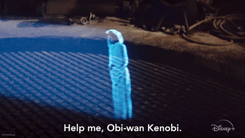 A Hologram Of Obi-Wan Kenobi Is Displayed On A Disney+ Poster GIF