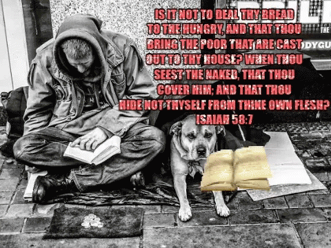A Homeless Man Sits Next To A Dog Reading A Book GIF