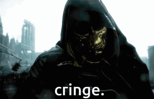 A Hooded Figure With A Skull On His Face And The Word Cringe Below Him GIF