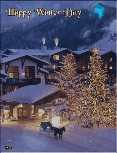 A Horse Drawn Carriage Is Pulling A Christmas Tree In The Snow GIF