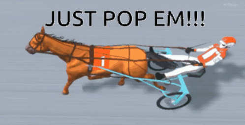 A Horse Drawn Carriage With The Words Just Pop Em GIF