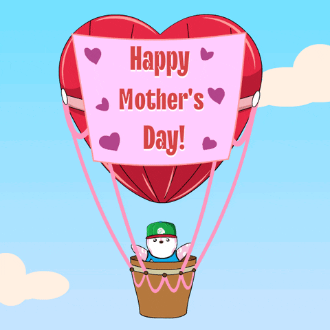 A Hot Air Balloon With A Sign That Says Happy Mother 'S Day On It GIF