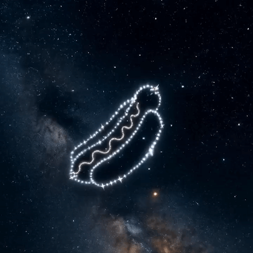A Hot Dog Made Of Stars Is Flying Through The Air GIF