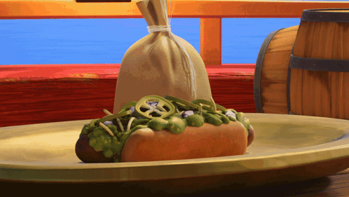A Hot Dog On A Plate Next To A Bag GIF