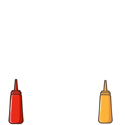 A Hot Dog On A Plate Next To A Bottle Of Ketchup And A Bottle Of Mustard GIF