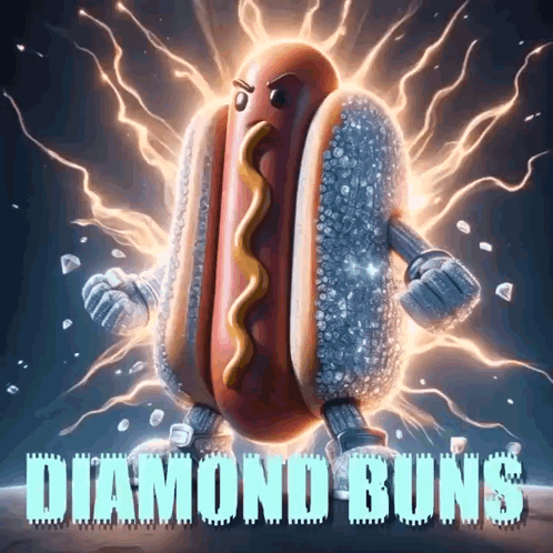 A Hot Dog With Diamonds On The Bun And The Words Diamond Buns GIF