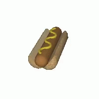 A Hot Dog With Mustard On It Is On A Bun On A White Background . GIF