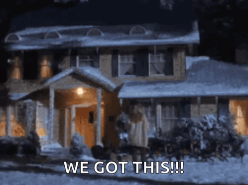 A House In The Snow With The Words We Got This Written On The Bottom GIF