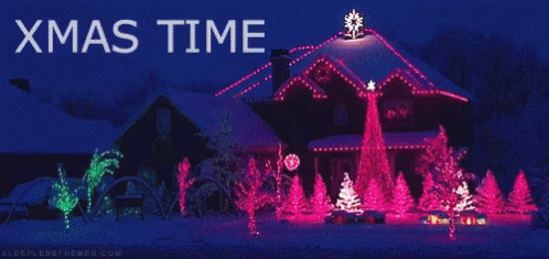A House With Christmas Lights And The Words Xmas Time GIF