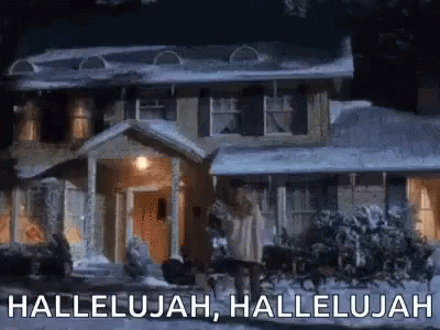 A House With Snow On The Roof And The Words Hallelujah , Hallelujah Written On It GIF