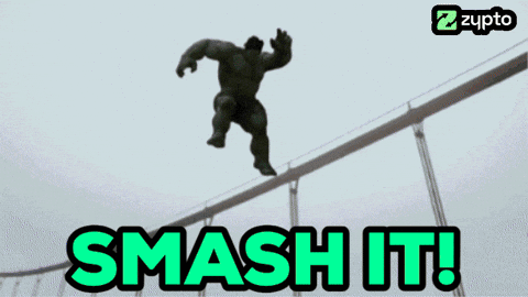 A Hulk Is Jumping In The Air With The Words " Smash It " Below Him GIF