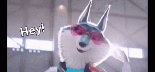 A Husky Dog Wearing Pink Sunglasses Is Standing In A Warehouse . GIF