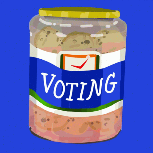 a jar of food that says voting on the label