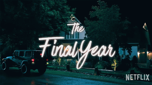 A Jeep Is Parked In Front Of A House With The Words " The Final Year " Above It GIF