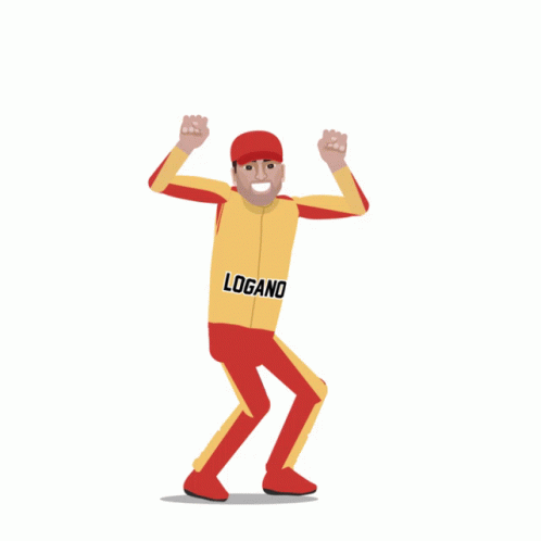 A Joey Logano Card With A Red Hat And Yellow Shirt GIF